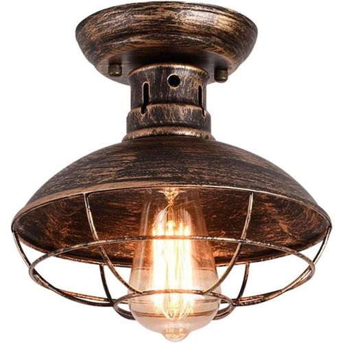 0751717717940 - Ganeed Industrial Deckenleuchte mit Metallkäfig E27 Semi-Flush Pendelleuchte Öl eingerieben Bronze Kronleuchter für Bauernhaus Veranda Küche Bad