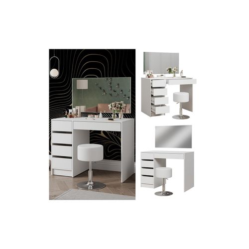 4066731366200 - Livinity Schminktisch Thalia Weiß Hochglanz 100 cm mit Hocker 4066731366200 - Livinity Schminktisch Thalia Weiß Hochglanz 100 cm mit Hocker