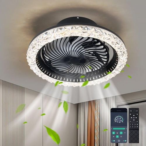 6949568107940 - Ganeed LED Deckenleuchte mit Ventilator Schwarz 50cm Moderne 360° Drehung Deckenventilatoren mit Beleuchtung Fernbedienung App 60W Dimmbar Timer