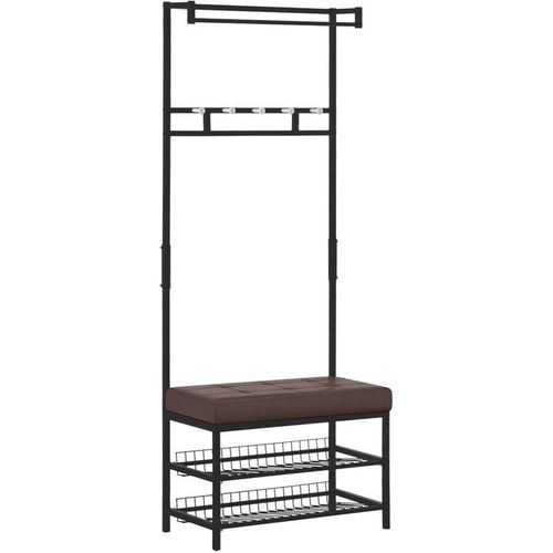 4250871243488 - Homcom - Garderobenständer Garderobenbank Kleiderständer Schuhregal mit Sitzfläche Garderobe mit Sitzfläche und 2 Schuhablagen Metall 725x35x180cm