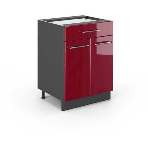 4066731390373 - Küchenunterschrank Fame-Line Bordeaux Hochglanz 60 cm mit Schublade AP Anthrazit Vicco