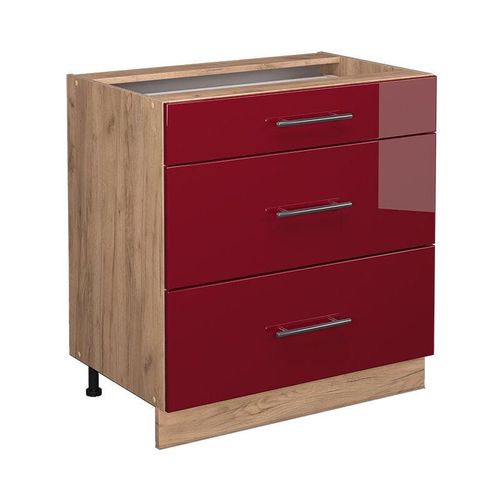 4066731396276 - Küchenunterschrank Fame-Line Bordeaux Hochglanz 80 cm mit 3 Schubladen AP Anthrazit Vicco