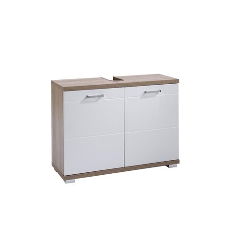 4251942202748 - Byliving - Waschbeckenunterschrank nebraska Waschtisch Unterschrank stehend in Sonoma Eiche Hochglanz weiß lackiert 2-türig b 80 h 59 t 315 4251942202748 - Byliving - Waschbeckenunterschrank nebraska Waschtisch Unterschrank stehend in Sonoma Eiche Hochglanz weiß lackiert 2-türig b 80 h 59 t 315