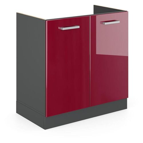 4066731391455 - Spülenunterschrank R-Line Bordeaux Hochglanz 80 cm  AP Anthrazit Vicco