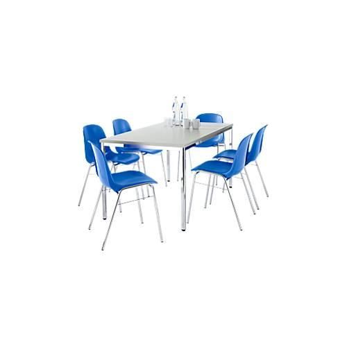4250510934142 - Sparset Stapelstuhl BETA Bezug blau Sitzmaße B 400 x T 420 x H 460 mm 6 Stück + Konferenztisch B 1600 x T 800 mm lichtgrau 4250510934142 - Sparset Stapelstuhl BETA Bezug blau Sitzmaße B 400 x T 420 x H 460 mm 6 Stück + Konferenztisch B 1600 x T 800 mm lichtgrau