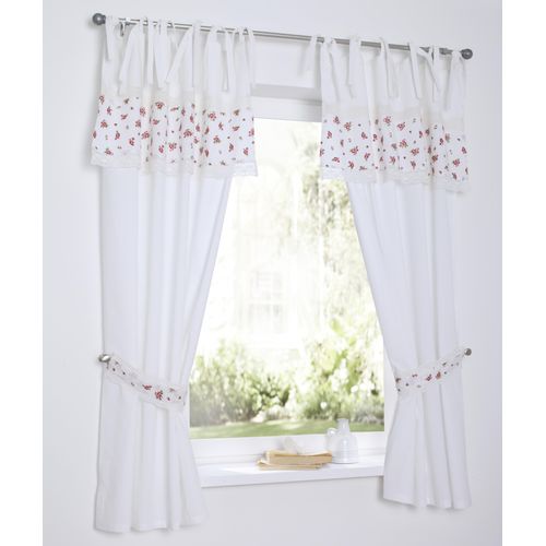4016478154493 - Vorhang KUTTI Lavie Gardinen Gr 145 cm Bindebänder 90 cm bunt (rot grün weiß) Landhaus Gardinen Kurzgardine mit Raffhalter Baumwolle blickdicht Rosen Spitze