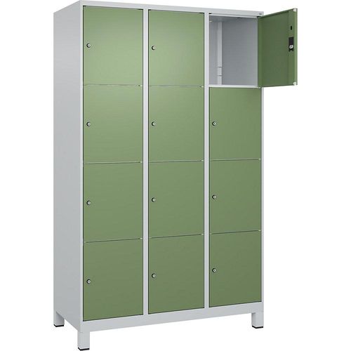 4066681681712 - 4er-Schließfachschrank Classic PLUS 3 Abteile lichtgrau resedagrün B 1200 mm 12 Fächer mit Füßen C+P 4066681681712 - 4er-Schließfachschrank Classic PLUS 3 Abteile lichtgrau resedagrün B 1200 mm 12 Fächer mit Füßen C+P