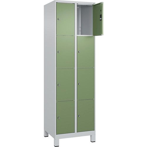 4066681680364 - 4er-Schließfachschrank Classic PLUS 2 Abteile lichtgrau resedagrün B 600 mm 8 Fächer mit Füßen 4066681680364 - 4er-Schließfachschrank Classic PLUS 2 Abteile lichtgrau resedagrün B 600 mm 8 Fächer mit Füßen