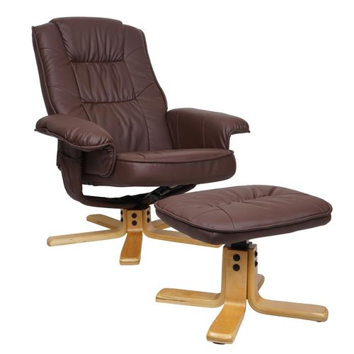 4057651868813 - Relaxsessel H56 Fernsehsessel TV-Sessel mit Hocker Ottomane Kunstleder Eukalyptus Holz MVG-zertifiziert ~ rot-braun