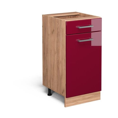 4066731386970 - Küchenunterschrank R-Line Bordeaux Hochglanz 40 cm  AP Eiche Vicco