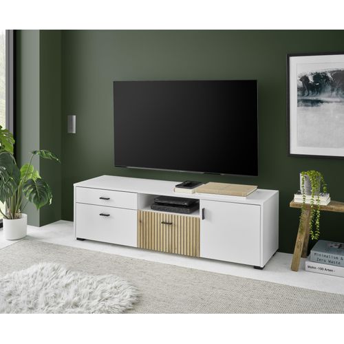 4054574209273 - Lowboard INOSIGN Hudson Sideboards Gr B H T 150 cm x 44 cm x 42 cm 1 St weiß (weiß eiche) in moderner Trendfarbe Griffe aus Metall (Schwarz) Breite 150 cm