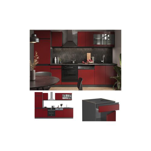 4066731230259 - Küchenzeile Küchenblock Einbauküche R-Line J-Shape Anthrazit Rot 300 cm modern Küchenschränke Küchenmöbel