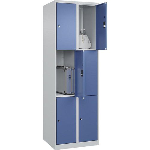 4067521350362 - 3er-Schließfachschrank Classic PLUS 2 Abteile lichtgrau fernblau B 600 mm 6 Fächer mit Bodengleitern 4067521350362 - 3er-Schließfachschrank Classic PLUS 2 Abteile lichtgrau fernblau B 600 mm 6 Fächer mit Bodengleitern