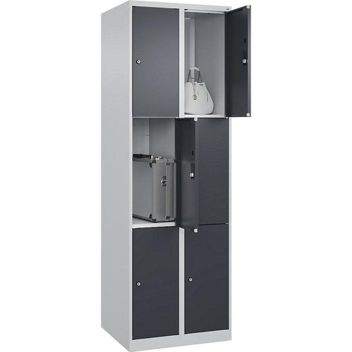 4067521350386 - 3er-Schließfachschrank Classic PLUS 2 Abteile lichtgrau grau B 600 mm 6 Fächer mit Bodengleitern C+P 4067521350386 - 3er-Schließfachschrank Classic PLUS 2 Abteile lichtgrau grau B 600 mm 6 Fächer mit Bodengleitern C+P