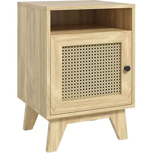 4255633569424 - Nachtschrank Nachttisch mit Schrank Ablagefach Beistelltisch mit Rattenoptik für Wohnzimmer Schlafzimmer 39 x 35 x 60 cm Natur - Naturholz