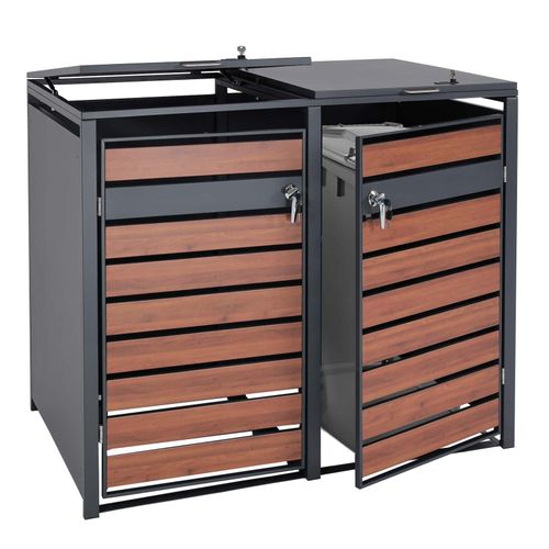 4057651531922 - 2er Mülltonnenverkleidung MCW-J81 Mülltonnenbox erweiterbar Metall 50kg anthrazit ~ Kirsche-Holzoptik dunkelbraun 4057651531922 - 2er Mülltonnenverkleidung MCW-J81 Mülltonnenbox erweiterbar Metall 50kg anthrazit ~ Kirsche-Holzoptik dunkelbraun