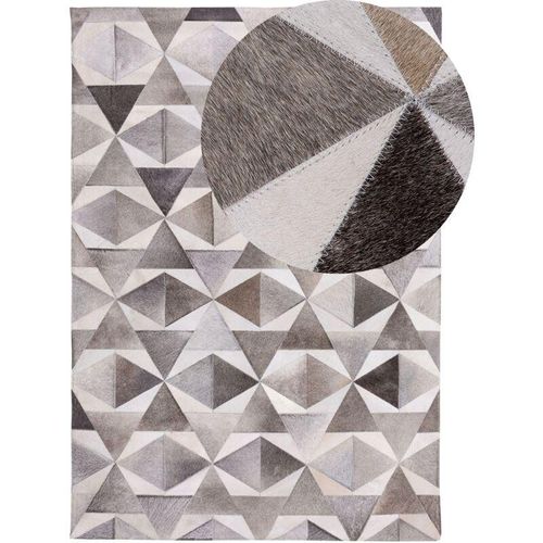 4260586354034 - Beliani - Teppich Grau Echtleder 160 x 230 cm Kurzflor Geometrisches Muster Elegant Handgefertigt Rechteckig