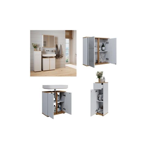 4066731444984 - Badmöbel Set Didi Weiß Artisan 3 Teile Midischrank mit mit Schubladen 60 cm Vicco