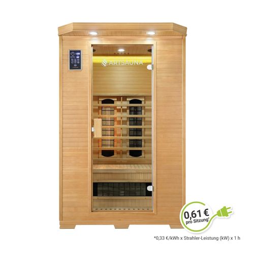 4260565522423 - Infrarotkabine Oslo - Infrarotsauna mit Triplex-Heizsystem & LED-Farblichttherapie für 2 Personen - Wärmekabine 120x100 cm aus Hemlockholz - Artsauna