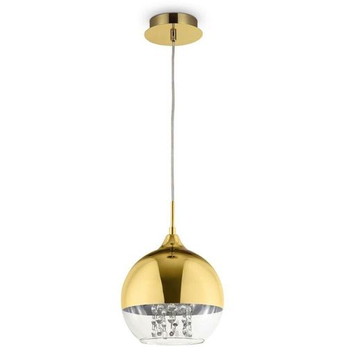 4255596718563 - Licht-erlebnisse - Hängeleuchte Metall Glas E27 rund ø 20 cm h max 96 cm in Gold Kugel Schirm Modern Kristall - Gold Transparent