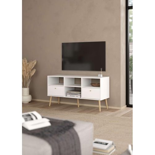 5713035085410 - TV-Board HOME AFFAIRE Bodo TV-Möbel TV-Unit Mediamöbel Regal Sideboards Gr B H T 1172 cm x 608 cm x 391 cm 2 weiß 2 Schubladen und 4 offene Fächer Beine Griffe aus Massivholz