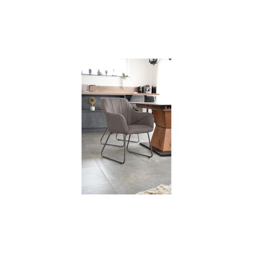 4058166248602 - Esszimmerstuhl mit Armlehne Webstoff paku – Anthrazit Stuhl Polsterstuhl Armlehnenstuhl Esszimmerstuhl - Home Deluxe