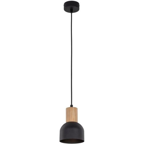 4255596700094 - Licht-erlebnisse - Hängeleuchte Metall E27 ø 115 cm rund h max 150 cm Schwarz Holz hell Skandinavisch - Schwarz Holz hell