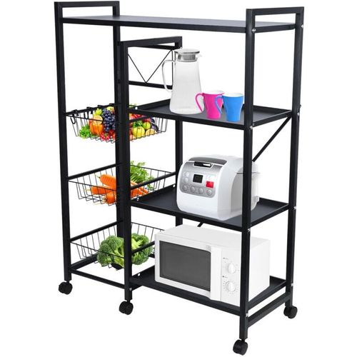 6434791515124 - ServierwagenGemüse Korb Lagerung Rack 4 Tier stapelbar Lagerung Korb mit 360-Grad-Räder Küche Bäcker Rack Gewürzregal Mikrowelle Organizer