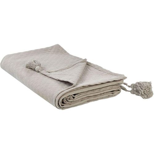 4255664870780 - Beliani - Tagesdecke Taupe aus Baumwolle 220 x 200 cm mit Quasten Modernes Design Bettüberwurf Wohndecke für Bett Sofa Schlafzimmer Wohnzimmer