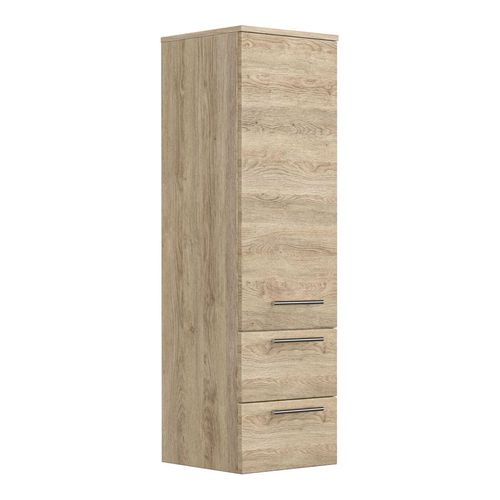 4251461520644 - Hochschrank 120 cm eiche hell seidenglanz mit Glaseinlagen