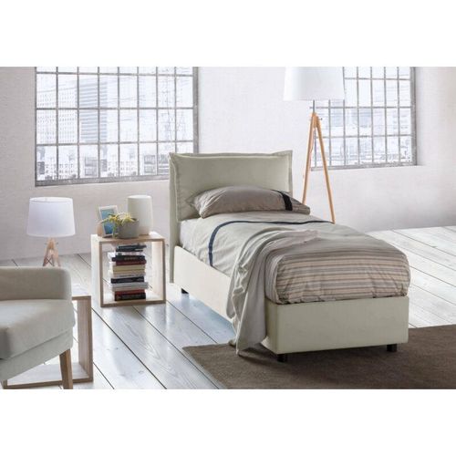 8052773598439 - Einzelbett Penelope Containerbett mit Stoffbespannung 100% Made in Italy Frontöffnung mit Matratze Cm 90x190 enthalten Beige - Talamo Italia