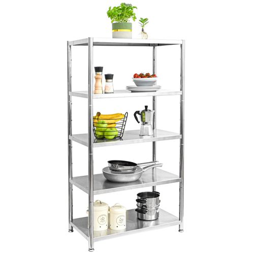 4057216045260 - Shelfr - Edelstahl Regal bis 200kg - 5 Ebenen Schwerlastregal 74x41x140 Metallregal Küche