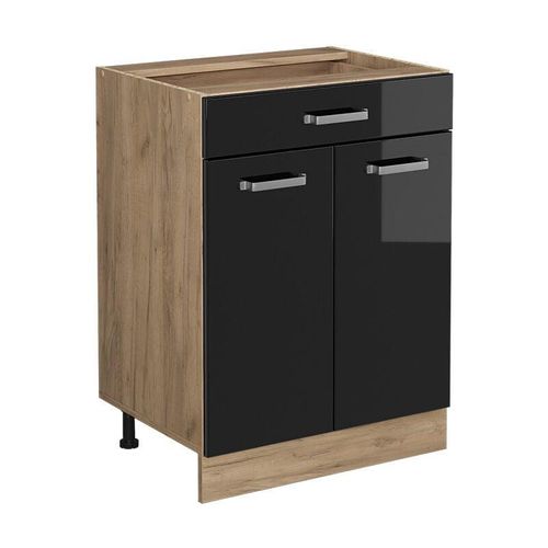 4066731344116 - Küchenschrank mit Schublade R-Line Schwarz Hochglanz 60 cm mit Schublade ohne Arbeitsplatte Vicco