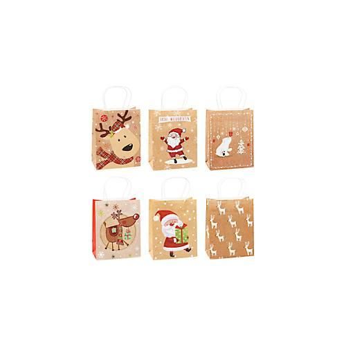 4022792980168 - Geschenktüten Weihnachten TSI Serie 1 6 verschiedene Motive medium B 180 x T 100 x H 230 mm 100 % recycelbar Kraftpapier sandbeige 12 Stück