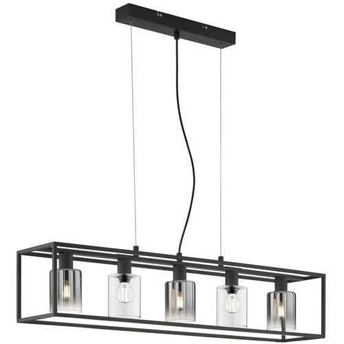 4003694001885 - Fischer & Honsel 6095160 Hängeleuchte MATERA E14 5x10W Metall sandschwarz Glas rauchfarben zu klar H150cm L95cm B18cm dimmbar