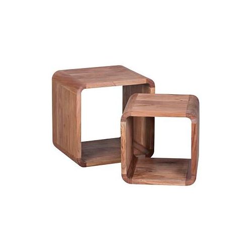 4250950223462 - Massivholz Akazie Satztisch Beistelltisch 2er Set Cubes Würfelregal