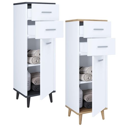 4051814410758 - Badmöbel Midischrank Seitenschrank Maße H 97 x B 32 x T 28 cm 2 Schubladen 1 Drehtür 2 Fächer – Landos 4051814410758 - Badmöbel Midischrank Seitenschrank Maße H 97 x B 32 x T 28 cm 2 Schubladen 1 Drehtür 2 Fächer – Landos