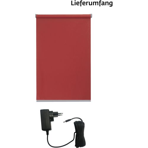 4001442305339 - Elektrisches Rollo Miami Rollos Gr 180 cm stufenlos positionierbar Rollo und Ladekabel 90 cm rot (rot silberfarben) Verdunklungsrollo Verdunkelungsrollos