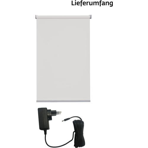 4001442303212 - Elektrisches Rollo Miami Rollos Gr 180 cm stufenlos positionierbar Rollo und Ladekabel 160 cm weiß (weiß silberfarben) Verdunklungsrollo Verdunkelungsrollos