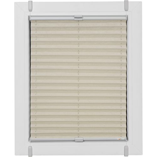 4001442892761 - Plissee One Size Style Crush Plissees Gr 210 cm zweiseitig verschiebbar 100 cm beige (sand grau grau) Plissees ohne Bohren Zubehörfarbe zum Klemmen