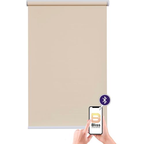 4001442313877 - Elektrisches Rollo San Francisco Rollos Gr 180 cm stufenlos positionierbar Rollo einzeln 80 cm beige (creme weiß) Verdunkelungsrollos appgesteuert via Bluetooth mit Motor und Akku weißer Fallstab