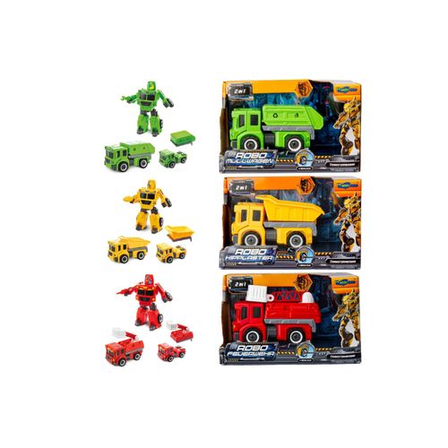 4255686400729 - 3er Set Transformierbarer Roboter Feuerwehr Kipplaster Müllwagen