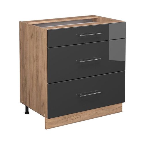 4066731386772 - Küchenunterschrank Fame-Line Anthrazit Hochglanz 80 cm mit 3 Schubladen AP Marmor Vicco 4066731386772 - Küchenunterschrank Fame-Line Anthrazit Hochglanz 80 cm mit 3 Schubladen AP Marmor Vicco