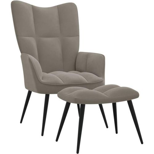 8720286424551 - Bonnevie - Relaxsessel mit Hocker Hellgrau Samt vidaXL77582