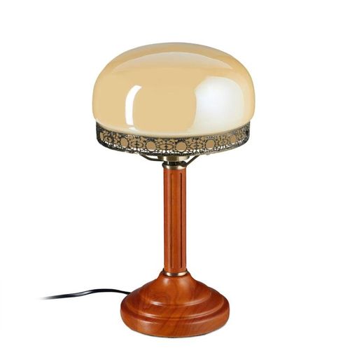 4052025166113 - Relaxdays - Tischlampe Rund Holzfuß Nostalgie Jugendstil Look beige   messing-optik 10016611