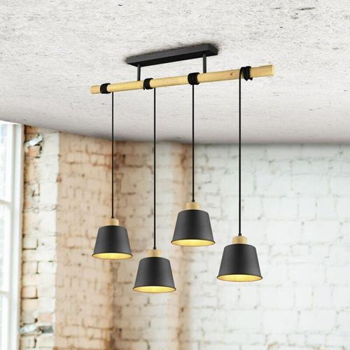 4017807502718 - Webmarketpoint - Bar-Kronleuchter aus Holz 4 Lampenschirme in Schwarzgold Harris Trio Lighting