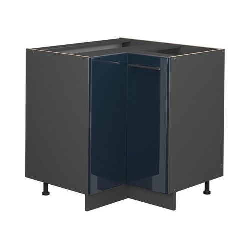 4066731406500 - Eckunterschrank Fame-Line Anthrazit Dunkelblau Hochglanz 87 cm mit Arbeitsplatte Weiß-Marmor 4066731406500 - Eckunterschrank Fame-Line Anthrazit Dunkelblau Hochglanz 87 cm mit Arbeitsplatte Weiß-Marmor