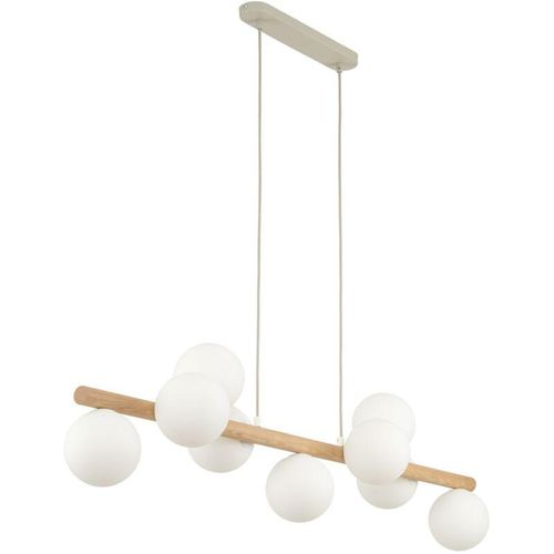 4255596701572 - Licht-erlebnisse - Hängelampe Metall Glas G9 h max 125 cm Holz hell Weiß länglich Modern Pendelleuchte - Holz hell Weiß