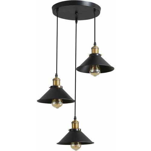 0725889893016 - Comely - 3 Lichter Industrieller Retro Pendelleuchte Kronleuchter Metall Edison Design Deckenleuchten Pendelleuchter mit rundem Tellerhalter ø