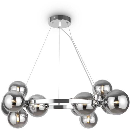 4255596718044 - Licht-erlebnisse - Hängeleuchte Rauchglas Metall G9 b 67 cm h max 137 cm Chrom Rauchgrau 11-flammig Kugelschirm - Chrom Rauchgrau